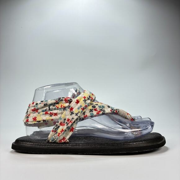 Sanuk Yoga Sling 2 White Black Floral Print Slip On Sandals Shoes Women's Size 7 - Picture 1 of 9